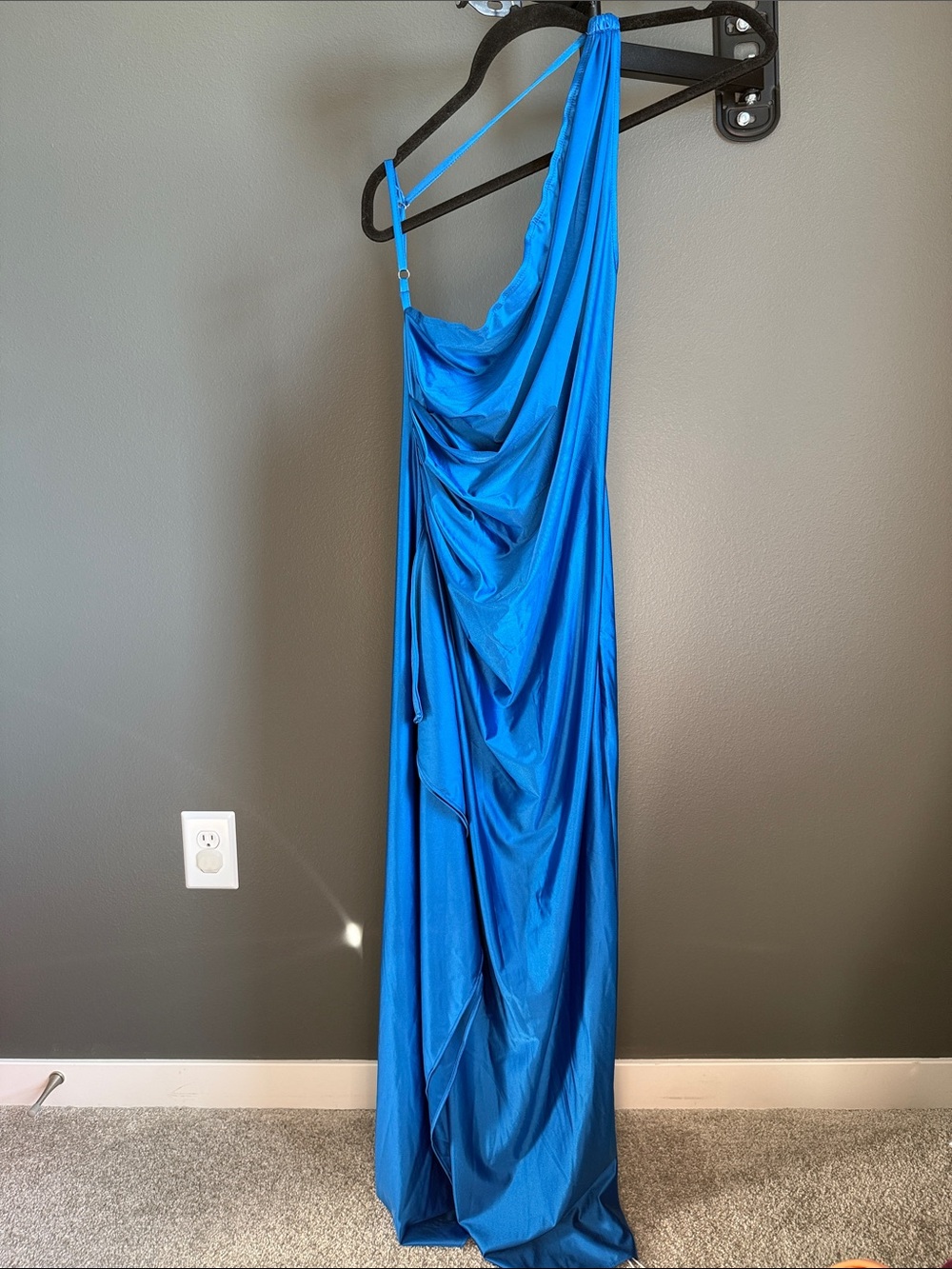 One-Shoulder Draped Maxi Dress in Vibrant Blue
